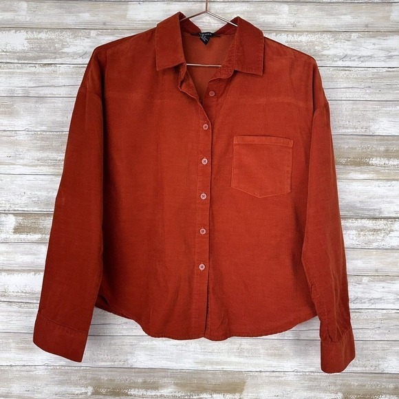 Forever 21 Womens Shirt Top Medium Cropped Corduroy Rustic Orange Oversized - Picture 11 of 11